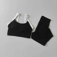 High Intensity Color Blocking Cross Back Integrated Yoga Set 2PCS Sports Underwear High Waist and Hip Lifting Fitness Leggings
