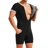 Men's 3-In-1 Sauna Sweat Bodysuits Heat Trapping Weight Loss Body Shaper Workout Short Sleeves Shorts Exercise Fitness Jumpsuits