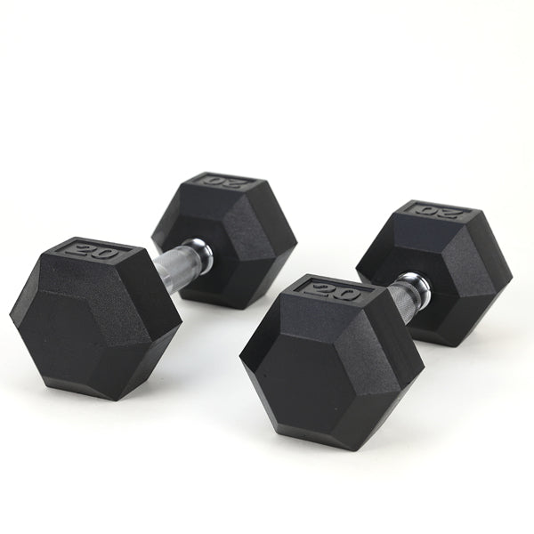 20LB rubber coated dumbbells non-slip knurled handle